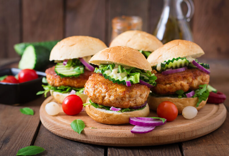 asian style turkey burgers with pickled cucumbers