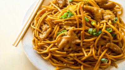 asian sweet and sour noodles with chicken