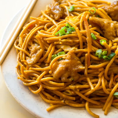 asian sweet and sour noodles with chicken
