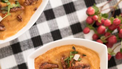Root vegetable soup/sunchoke soup with spiced nuts