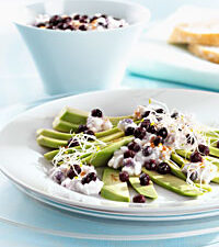 Avocado Carpaccio with Wild Blueberry Cottage Cheese Mix