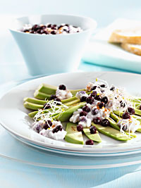 Avocado Carpaccio with Wild Blueberry Cottage Cheese Mix