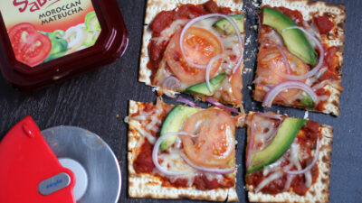 avocado matzah pizza