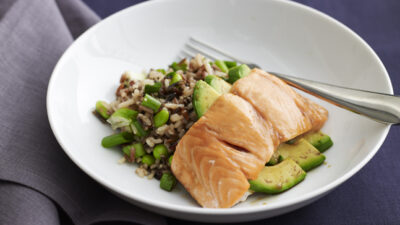Avocado Stuffed Salmon with Wild Rice