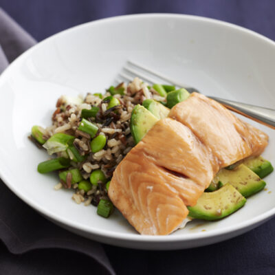 Avocado Stuffed Salmon with Wild Rice