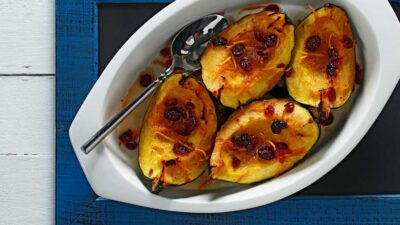 Baked Acorn Squash with Cranberry Orange Sauce