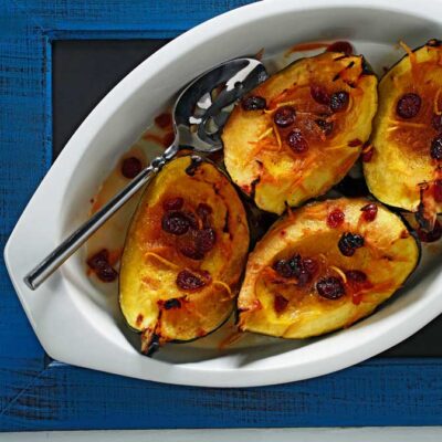 Baked Acorn Squash with Cranberry Orange Sauce