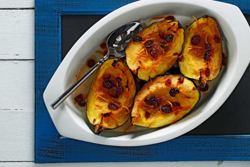 Baked Acorn Squash with Cranberry Orange Sauce