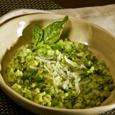 basil pea risotto