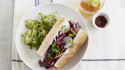 Teriayki Beef Banh Mi with Sesame Cucumber Salad