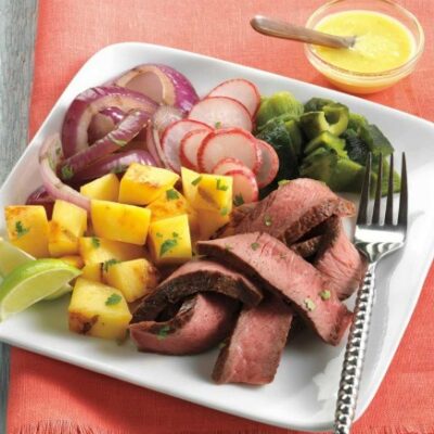 Beef Fajita Salad with Mango-Serrano Vinaigrette