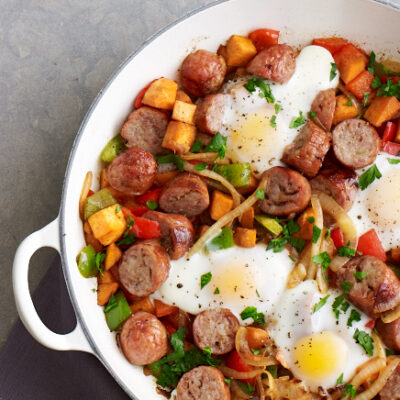 Baked Eggs with Sweet potato hash