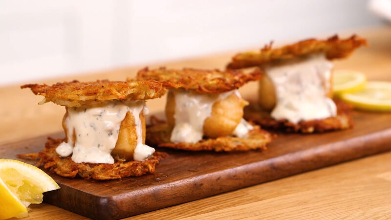 Beer Battered Fish Potato Latke Sliders