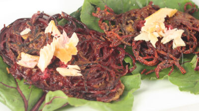 Beet Latkes with Horseradish and Smoked Fish 647