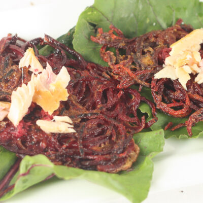 Beet Latkes with Horseradish and Smoked Fish 647