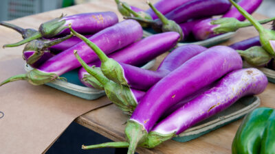 Grilled eggplant and green beans
