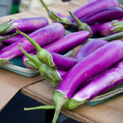 Grilled eggplant and green beans