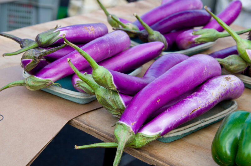 Grilled eggplant and green beans