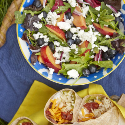 Blueberry, Peach, and Goat Cheese Wrap or Salad
