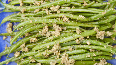 Green Beans with Walnut and Green Olive Tapenade