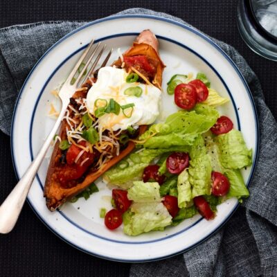 Black Bean Chili Stuffed Sweet Potatoes