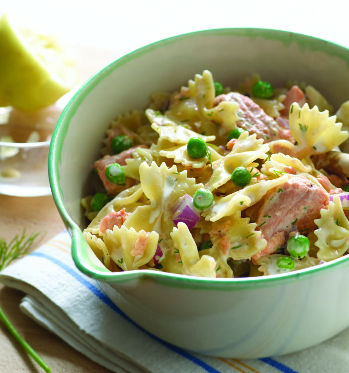 Bowties with Salmon and Peas in Lemon Dill Sauce
