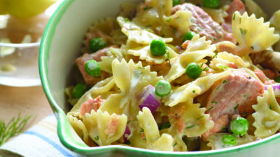 Bowties with Salmon and Peas in Lemon Dill Sauce