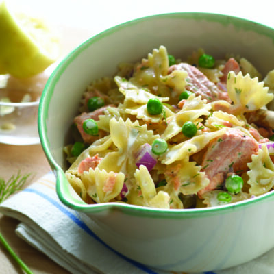Bowties with Salmon and Peas in Lemon Dill Sauce