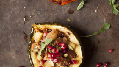 Braised Apples and Veal served in Acorn Squash Cups with Pepitas