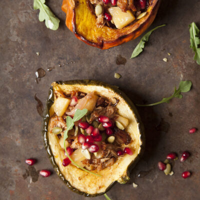 Braised Apples and Veal served in Acorn Squash Cups with Pepitas