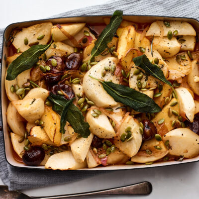 Braised Turnips, Chestnuts, and Apples