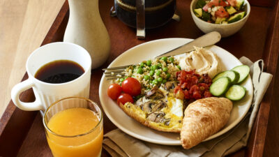frittata, freekah breakfast tray