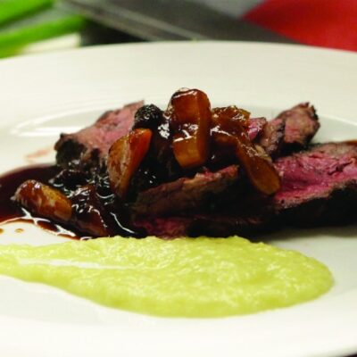 Brined Steak for Two with Fennel Puree and Apricot and Raisin Compote