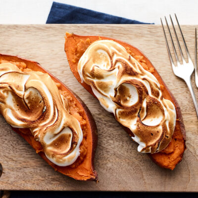 Double Stuffed Baked Sweet Potatoes with Brûléed Marshmallow