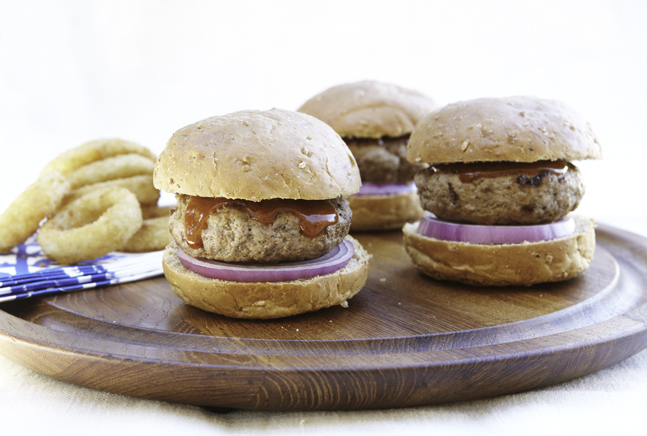 Buffalo Sliders with Crispy Onion Rings