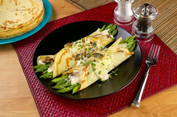 California Asparagus and Mushroom Filled Crepes