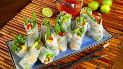 California Asparagus Spring Rolls with Sweet Red Chili Dipping Sauce