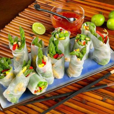 California Asparagus Spring Rolls with Sweet Red Chili Dipping Sauce
