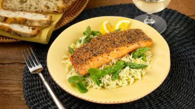 California Asparagus with Salmon and Lemony Orzo
