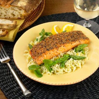 California Asparagus with Salmon and Lemony Orzo