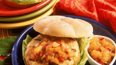 Caribbean Turkey Burgers with Honey Pineapple Chutney