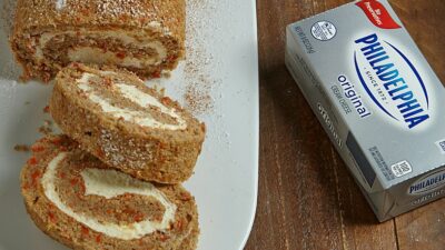 carrot cake roll with lemon cream cheese filling