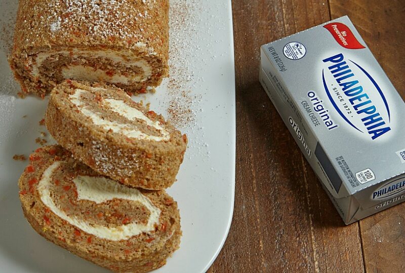 carrot cake roll with lemon cream cheese filling