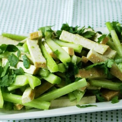 celery and tofu salad with scallion oil