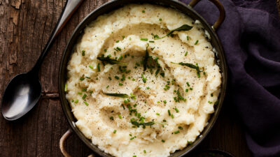 CELERY ROOT ROASTED GARLIC MASHED POTATOES