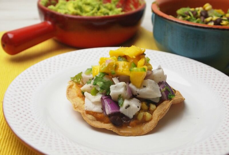 ceviche taco with black bean and corn salsa
