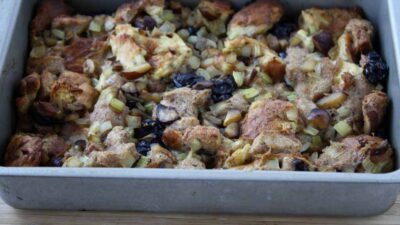 Challah and Whole Wheat Bread Stuffing with Cherries and Chestnuts