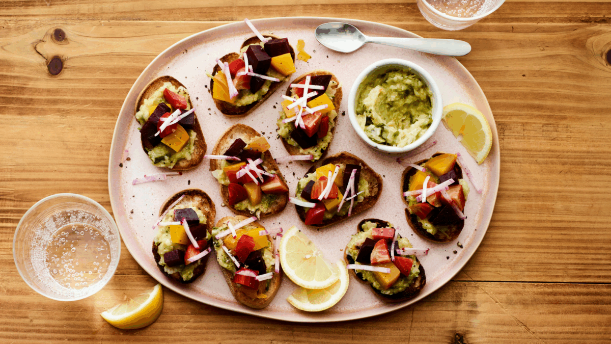 Charred Onion Vinaigrette and Roasted Beet Crostini