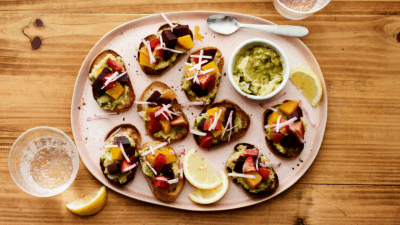 Charred Onion Vinaigrette and Roasted Beet Crostini