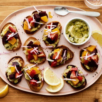 Charred Onion Vinaigrette and Roasted Beet Crostini
